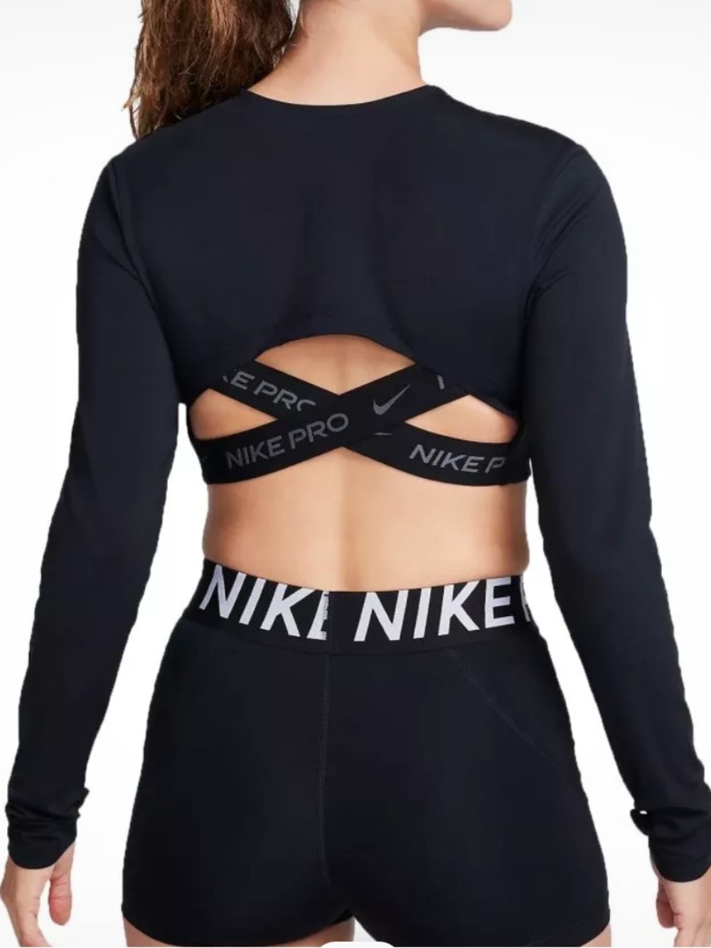 Nike Pro Black Long-Sleeve Performance Crop Top with Swoosh - Picture 2 of 11